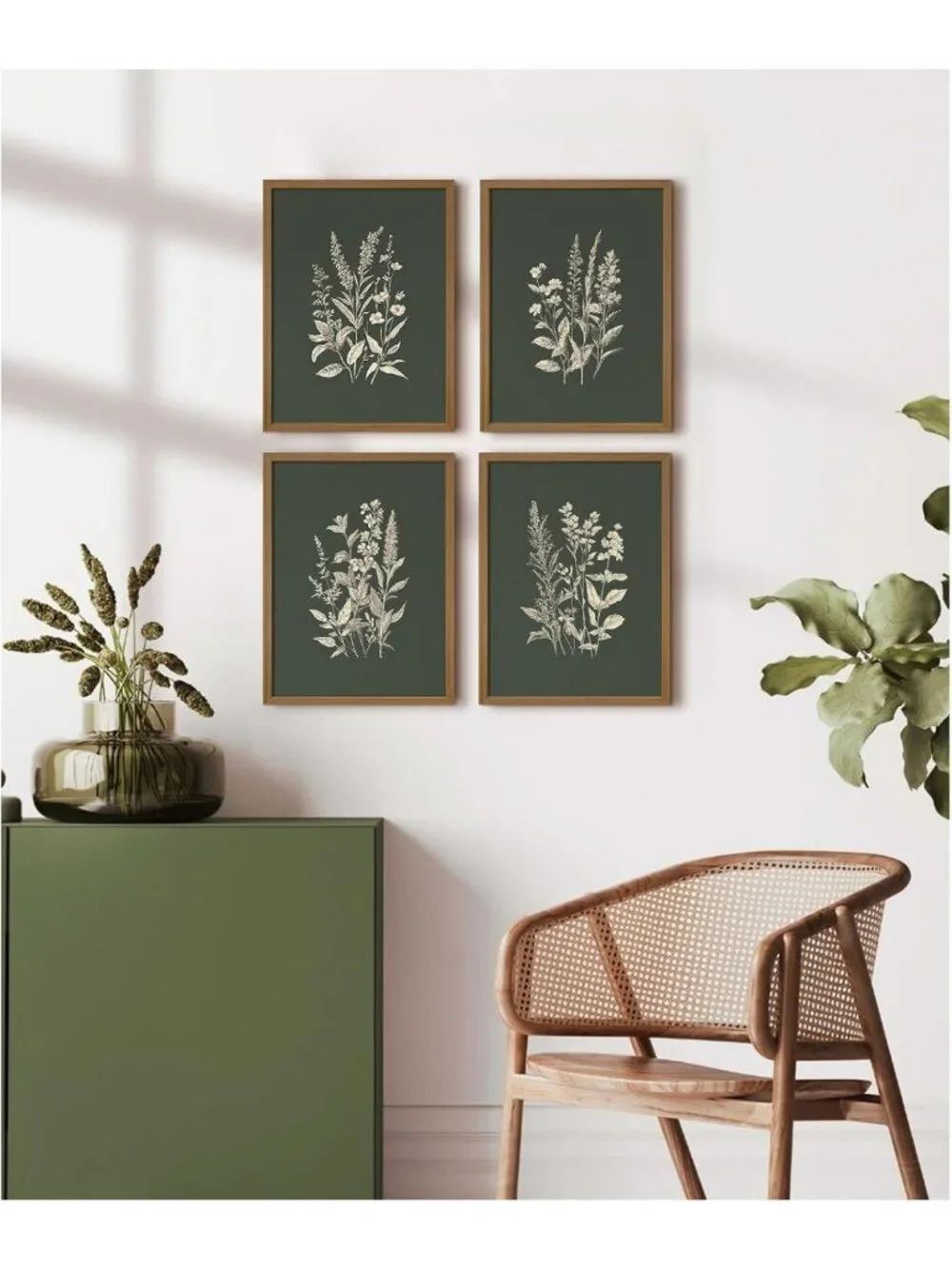 Vintage Floral Wall Art Set of 4 - Rustic Botanical Canvas Prints for Home Decor